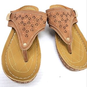 New Boho Thong Sandals Brown Slip On Comfortable Flip Flops Shoes Size 9